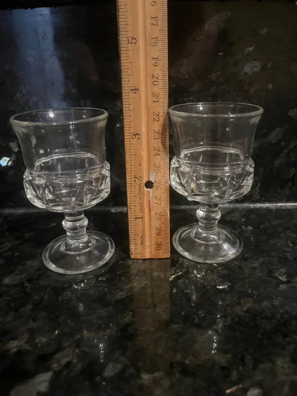 Mid-Century vintage King's Crown pattern cordial/shot glasses